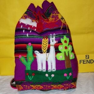 Colorful Kids Genuine Alpaca Wool With Llama Designs Backpack